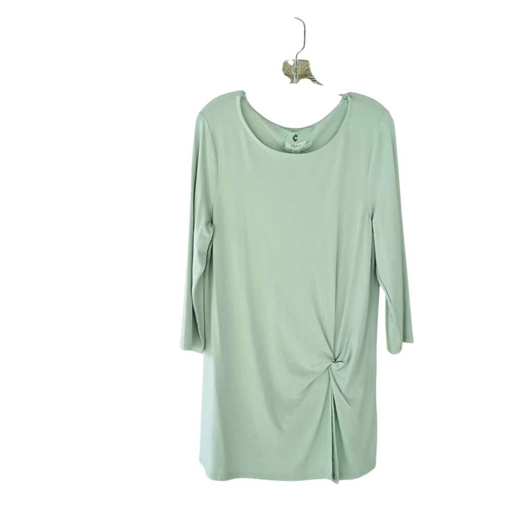 Cupio Sage Mint Scoop Neck 3/4 Sleeved Side Knot Viscose Spandex Tunic Large